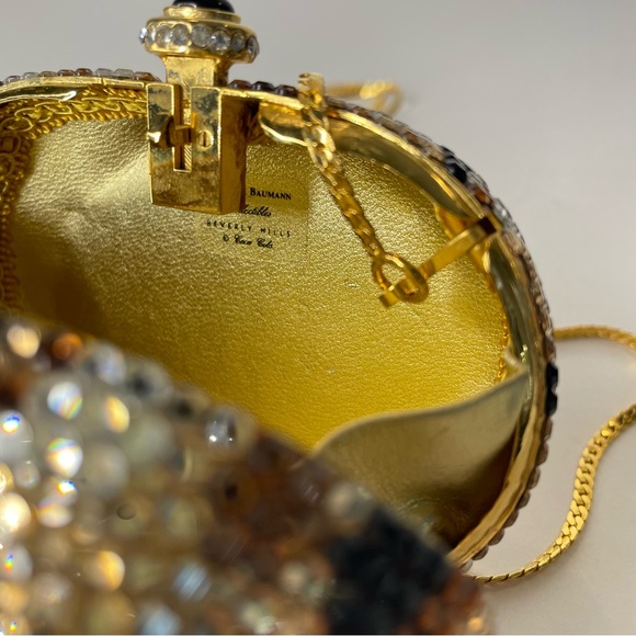 Katherine Baumann Cat Hard Clutch Evening Bag Swarovski Crystals Shoulder Chain - Picture 10 of 15